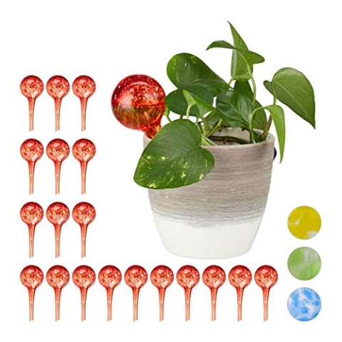 Relaxdays 20 x Bewässerungskugel im Set, dosierte Bewässerung Pflanzen u. Blumen, Gießhilfe Büro, Urlaub, Ø 6 cm, Glas, rot