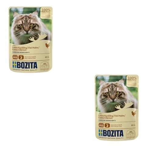 Bozita Häppchen in Soße mit viel Hühnchen | Doppelpack | 2 x 12 x 85 g | Nassfutter für Katzen | Getreidefreies und weizenfreies Alleinfuttermittel | 100% schwedische Zutaten
