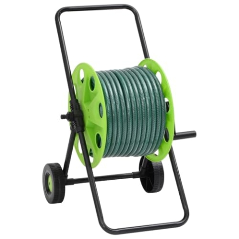 vidaXL Schlauchwagen mit 20m Schlauch, Schlauchtrommel mit Griff Rädern, Gartenschlauch mit Anschluss-Set, Schlauchaufroller, Grün PVC