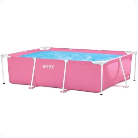 Intex 28266EH 200 x 100 x 61 cm rechteckiger Metallrahmen oberirdischer Outdoor-Hinterhof-Schwimmbad, 28266EH, 439 Gallonen Wasser, Rosa