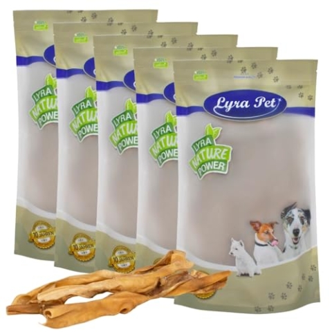 Lyra Pet® 5 x 10 STK. Rinderkopfhautstangen ca. 50 cm | Naturbelassener Kausnack | Proteinreiche Kaustange zur Zahnreinigung | Langer Kaugenuss aus Rinderhaut | Kauartikel für Hunde
