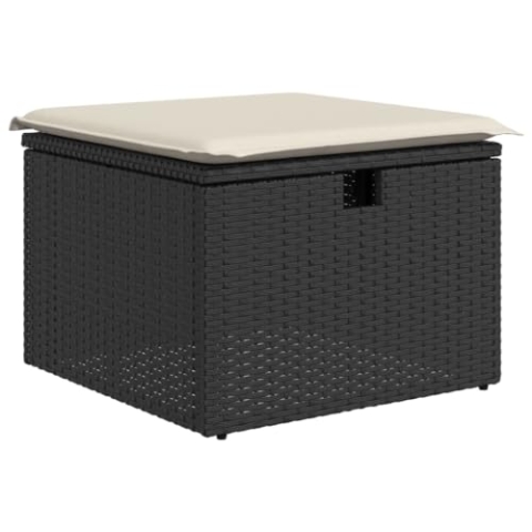 vidaXL Gartenhocker mit Kissen, Gartenstuhl mit abnehmbarem waschbarem Bezug, Hocker mit Stahlrahmen, Sitzhocker Terrassenhocker, Schwarz Poly Rattan