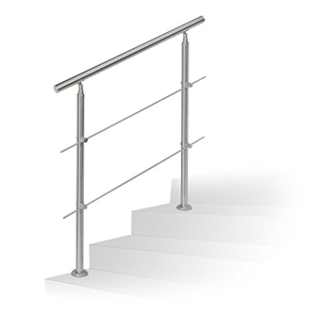 Relaxdays Treppengeländer Edelstahl Set, für Innen und Außen, Handlauf,1,0 m lang, 2 Pfosten, 2 Querstreben, silber