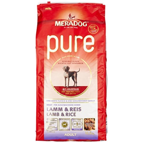 MERA PURE Adult Trockenfutter, Hundefutter ohne Gluten für sensible Hunde mit Lamm und Reis, 12,5 Kg