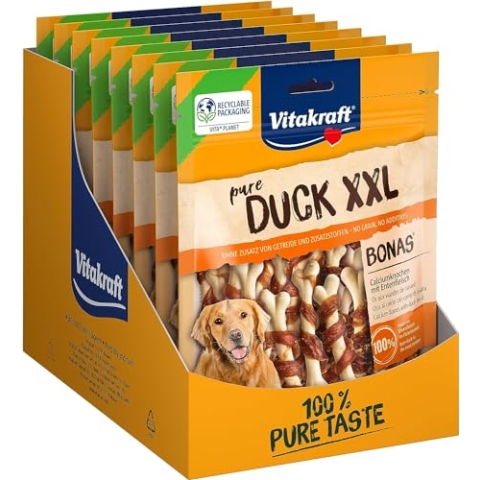 Vitakraft Pure Duck XXL Bonas, Hundeleckerli, Calciumknochen mit Entenfleisch, Hunde Trainingsleckerli, ohne Zusatz von Zucker (8x 200g)