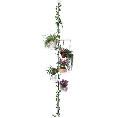 BAOYOUNI 5 Ebenen Teleskop Blumenregal Pflanztreppe Blumentreppe Regal Pflanzenregal Metall Spannregal Höhenverstellbar 175-235 cm oder 230-290 cm für Innen, Balkon, Wohnzimmer, Elfenbein