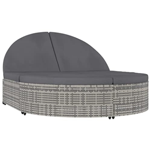 vidaXL Doppel Sonnenliege, Gartenliege mit Kissen, Doppelliege für Garten Terrasse, Relaxliege Sonnenbett Gartenmöbel, Grau Poly Rattan