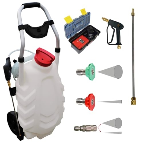 FORUM EQUIPEMENT - Elektrischer Drucksprüher Pro 28L – Akku Drucksprüher mit 10m Reichweite, 240 L/h Durchfluss, 8m Schlauch – 1 Batterie, Weiß