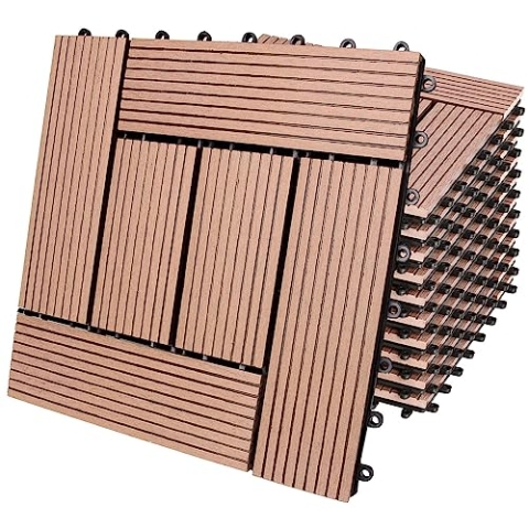 Casaria® WPC Fliesen 30x30 cm 11er Set 1m² Stecksystem Drainage Zuschneidbar Terrasse Balkon Garten klick Mosaik Terrakotta