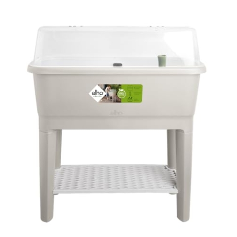 elho Noa Anzucht Tisch 80 - Hochbeete mit Abdeckung und Bewässerungssystem - Kräuterbeet aus 100% recyceltem Plastik - Ø 78.5 x H 34.2 cm - Grau/Warmes Grau