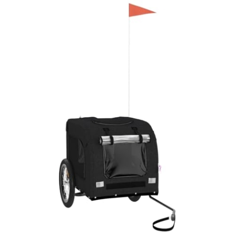 vidaXL Fahrradanhänger für Hunde, Hundeanhänger mit Reflektoren Flagge, Hundetransporter Maximale Belastbarkeit 45kg, Schwarz Oxford-Gewebe Eisen
