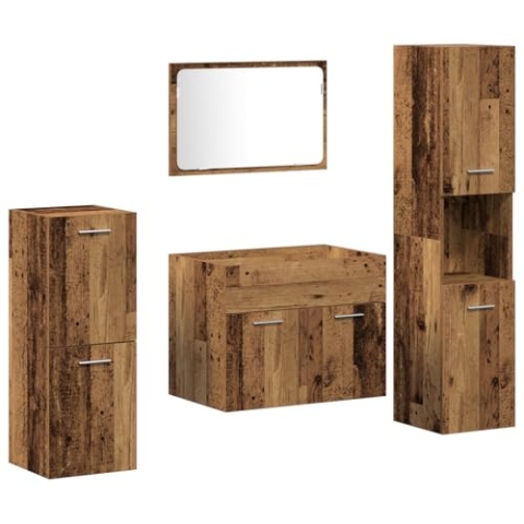 vidaXL 4-teiliges Badezimmermöbel-Set Altes Holz Massivholz