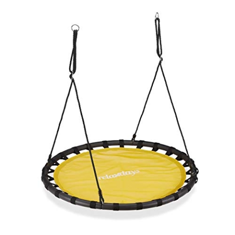 Relaxdays Nestschaukel, runde Hängeschaukel, für Kinder & Erwachsene, verstellbar, draußen, Ø: 120 cm, bis 100 kg, gelb