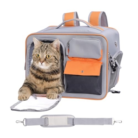 Navaris Transportbox Katze - Katzenbox - Sicher & Bequem - Katzentransportbox mit Fenster - 3-Seitige Öffnung - Schultergurt und Sicherheitsverschlüsse