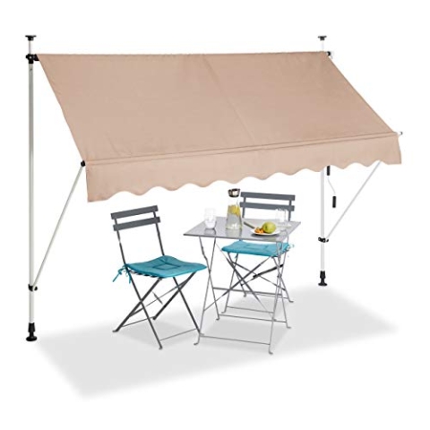 Relaxdays Klemmmarkise, Balkon Sonnenschutz, einziehbar, Fallarm, ohne Bohren, höhenverstellbar, 250 cm breit, beige