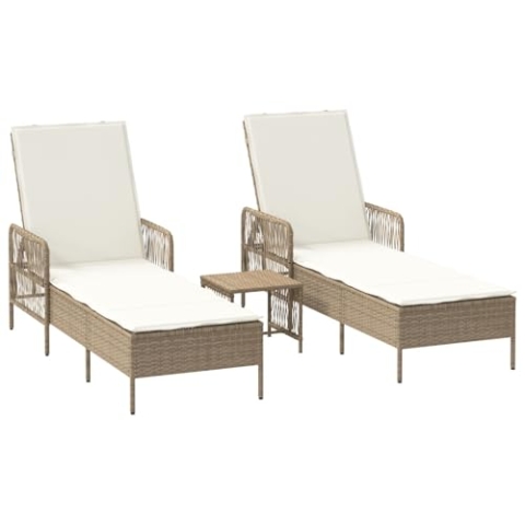 vidaXL Verstellbares Sonnenliegen-Set Beige und Cremeweiß Gartenstühle mit Tisch UV-beständige gepolsterte Liegen für Terrasse Garten Balkon Moderne Möbel Rattan Wasser
