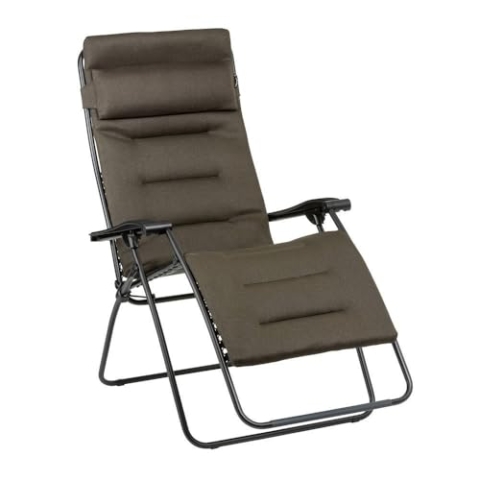 LAFUMA MOBILIER - Gepolsterter Relaxsessel Zero Gravity RSX CLIP XL - Klappbare Liege für Garten und Innenbereich - AirComfort-Gewebe - Vielseitiger Liegestuhl, Top-Komfort, Frankreich - Braun Taupe