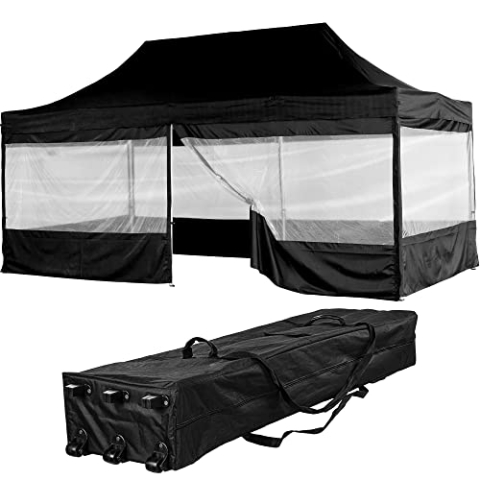 INSTENT Alu-Pavillon 3 x 6 m Pro 4 Seitenteile wasserdicht UV-Schutz 50+, schwarz
