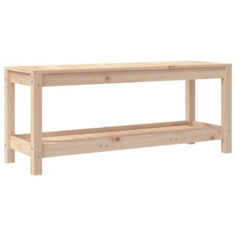 vidaXL Gartenbank, Sitzbank mit Latten-Design, Parkbank Bank mit 1 Ablage, Holzbank Außenbank Gartenmöbel, 108x35x45 cm Massivholz Kiefer