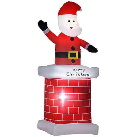 HOMCOM aufblasbarer Weihnachtsdeko, 2,10 m Weihnachtsmann mit Schornstein, Gartendeko, LED-Beleuchtung, Selbstaufblasende Weihnachtsbeleuchtung für Innen- und Außenbereich