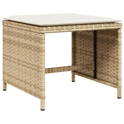 vidaXL Gartenhocker mit Kissen 4 STK., Hocker mit abnehmbarem waschbarem Bezug, Gartenstuhl mit Stahlrahmen, Sitzhocker Gartenmöbel, Beige Poly Rattan