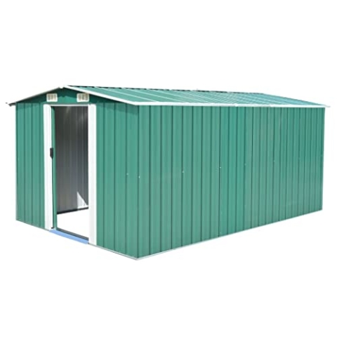 vidaXL Geräteschuppen 257x392x181cm Metall Grün Gerätehaus Schuppen Gartenhaus Gartenschuppen Lagerschuppen Werkzeugschuppen Gartenaufbewahrung