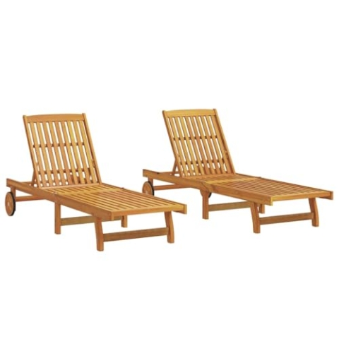 vidaXL Sonnenliegen 2 STK. Massivholz Akazie, Liege, Outdoor Liege, Sonnenliege Holz, Holzliege, Gartenliege, Sonnenliege Massivholz