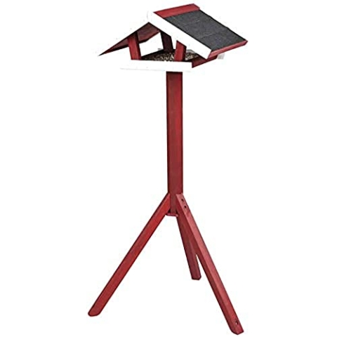 TRIXIE 55806 Natura Futterhaus mit Ständer, Kiefernholz, 46 × 22 × 44 cm/1,15 m, rot/weiß
