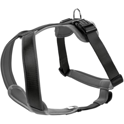 HUNTER Hundegeschirr NEOPREN, Farbe: schwarz/grau, strapazierfähiges Nylon, mit weichem Neopren gepolstert, reflektierendes 3M Scotchlite Reflective Material, pflegeleicht, komfortabel, Größe: L