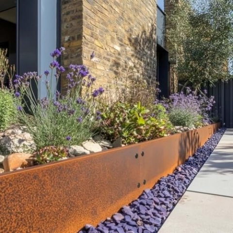 Garmix Beeteinfassung Beetumrandung Rasenkante aus Cortenstahl 14cm 5m 1,0mm