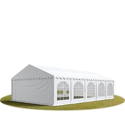 TOOLPORT Festzelt Partyzelt 5x10 m schwerentflammbar Premium, hochwertige PVC Plane 750 N in weiß 100% wasserdicht mit Bodenrahmen