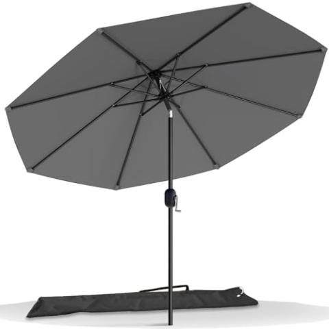 VOUNOT Sonnenschirm 270 cm mit Kurbelvorrichtung, Knickbar, Sonnenschutz UV-Schutz, Balkonschirm Gartenschirm Marktschirm mit Schutzhülle, Grau