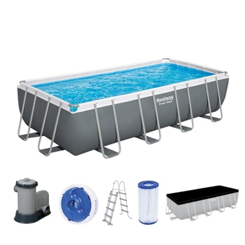 Bestway Power Steel Frame Pool Komplett-Set mit Filterpumpe 549 x 274 x 122 cm, grau, eckig