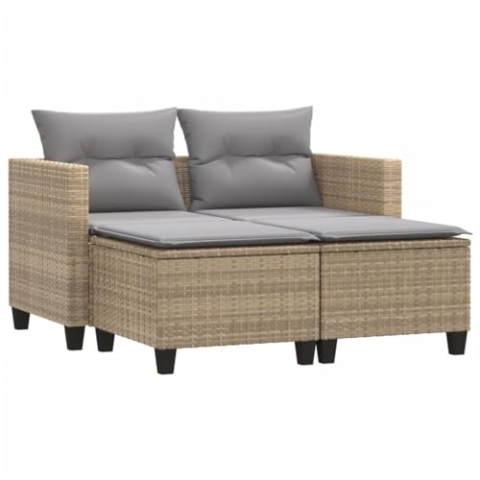 vidaXL Gartensofa 2-Sitzer mit Hockern, Outdoor Sofa Gartenmöbel, Garten Lounge Set Terrasse, Terrassenmöbel Zweisitzer, Beige Poly Rattan