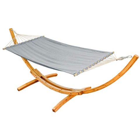 AMANKA XXL Hängematte mit Gestell - 325 cm Outdoor Holz - Grau Stabhängematte für 2 Ständer Zwei Personen