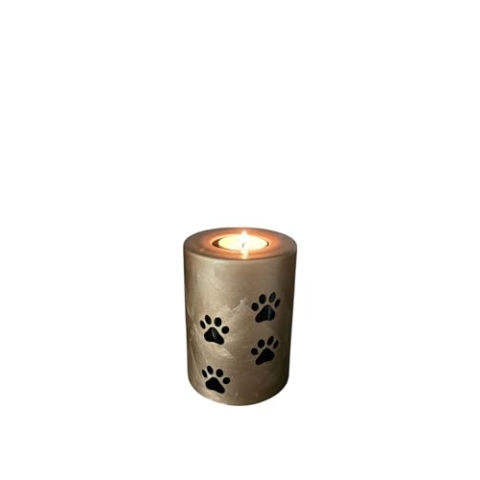 Urne Hund Urne Katze aus Glas mit Pfotenabdruck – Handdekorierte Gedenkkerze – Ascheurne für Haustiere – Farben: Schwarz-Gold oder Gold-Schwarz – Höhe: 9 cm oder 13 cm (Gold-Schwarz, Höhe: 13 cm)