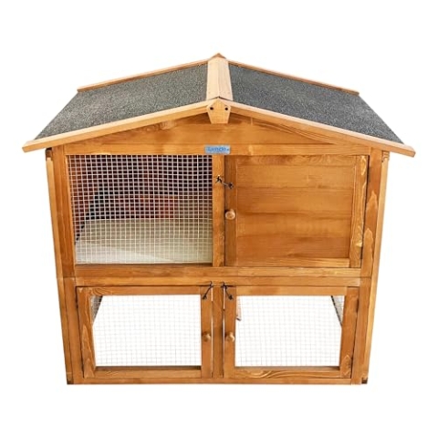 Lendo Online Kaninchenstall aus Holz - Kleintierstall - 94x46x96cm - Zwei Etagen - Hasenstall - Kleintierhaus - Kleintierkäfig - Draußen - Wetterfest - Kaninchenhaus - Bitumendach (Honigbraun)