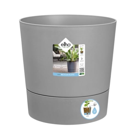 elho Greensense Aqua Care Rund 30 mit Integrierte Wasserspeicher - Blumentopf für Innen & Außen - 100% Recyceltem Plastik - Ø 29.5 x H 29.1 cm - Grau/Light Beton