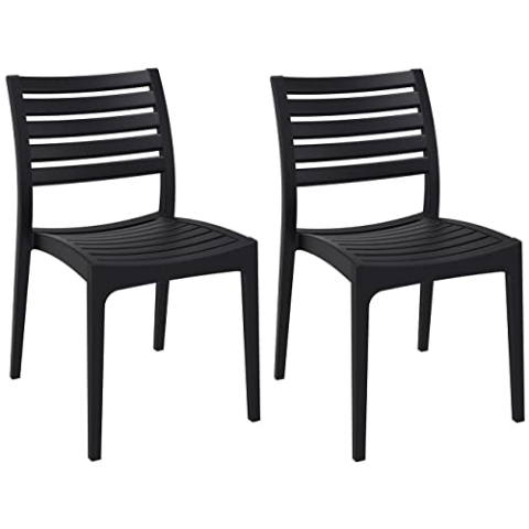 CLP 2er Set Gartenstühle Ares Aus Kunststoff I Wasserabweisende & UV-Beständige Küchenstühle I Belastbar Bis 160 kg, Farbe:schwarz