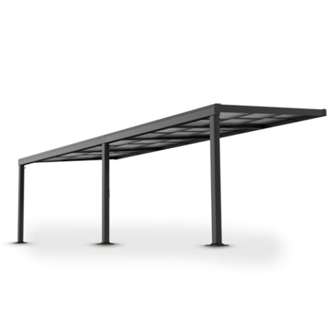 Juskys Terrassenüberdachung 6x3 m mit Schiebedach - Terrassendach aus Aluminium mit Doppelstegplatten - wetterfeste Überdachung mit UV-Schutz - Grau