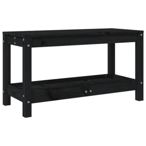 vidaXL Gartenbank, Sitzbank mit Latten-Design, Parkbank Bank mit 1 Ablage, Holzbank Außenbank Gartenmöbel, Schwarz 82,5x35x45 cm Massivholz Kiefer