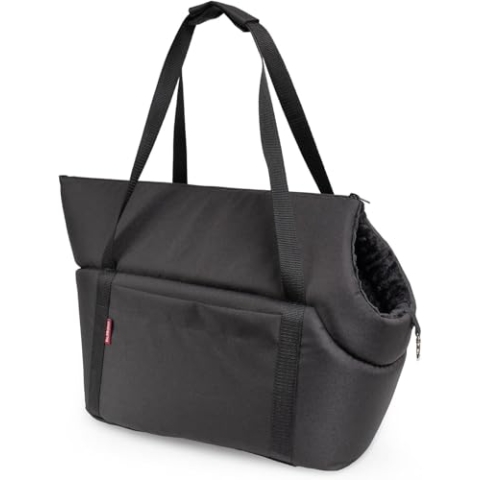 BOUTIQUE ZOO Hundetasche - Schwarz Schwarz/Minky, M bis 10 kg - Tragetasche für kleinen und mittleren Hund, Welpen, Katze