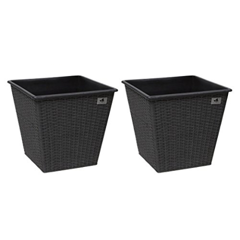 GARTENFREUDE 2 Stück 31 Liter Pflanzkübel Pflanzgefäße Blumenkübel Blumentopf für Blumen etc. aus Polyrattan 32 x 32 x 32 cm, wasserdichter Kunststofftopf, anthrazit