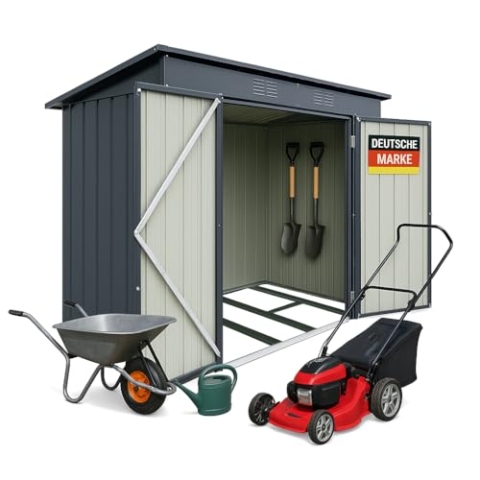 Albatros Profi Gerätehaus L – verzinktes Metall in Anthrazit (RAL 7016) | 190x122x173cm, 3,9m³ | Inkl. Schloss & Werkzeughaken | wetterfester Geräteschuppen, Gartenschrank, Gartenhaus