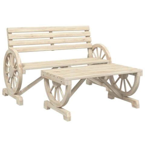vidaXL Garten Lounge Set 2-TLG., Gartenbank mit Wagenräder-Design, Tisch für Garten Terrasse, Gartenmöbel, Landhausstil, Massivholz Tanne