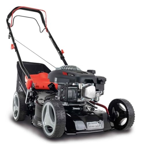 Scheppach Benzin Rasenmäher MS132-42 | Schnittbreite 42cm | Radantrieb | 3,4 PS | Stahlgehäuse | Reinigungsfunktion | Mulchfunktion | 45 Liter Fangkorb | Höhenverstellung in 7 Stufen (25-75mm)