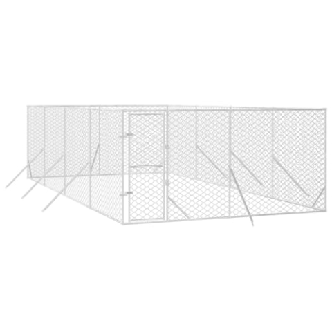 vidaXL Outdoor Hundezwinger, Hundehütte mit abschließbarer Tür, Hundekäfig für den Außenbereich, Hühnerstall Hundezaun Hundeauslauf, Silbern Verzinkter Stahl