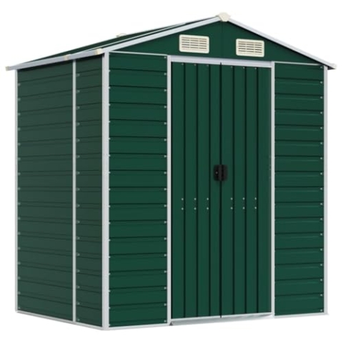 vidaXL Gerätehaus, Geräteschuppen mit Schrägdach Eckenschutz, Garten Schuppen für Gartengeräte, Gartenhaus Metallschuppen, Grün Verzinkter Stahl