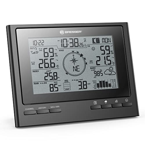 Bresser zusätzliche Basisstation für 7003100 ClimateScout Wetter-Center 7-in-1 Funk Wetterstation mit Farbdisplay und integriertem Wecker, Schwarz