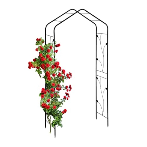 Relaxdays Rosenbogen Metall, Torbogen Garten, HxBxT: 213 x 106 x 41 cm, Stabiler Rankbogen für Kletterpflanzen, schwarz